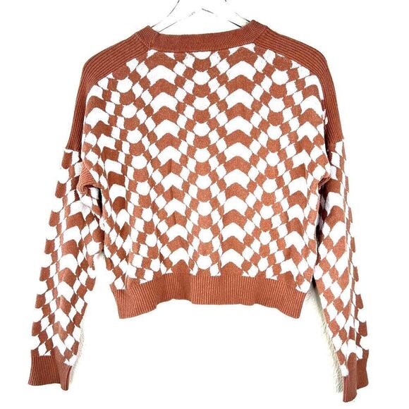 Spiritual Gangster Gemma Sweater Wavy Checkered Tan White Pullover Boxy SMALL - Picture 6 of 6